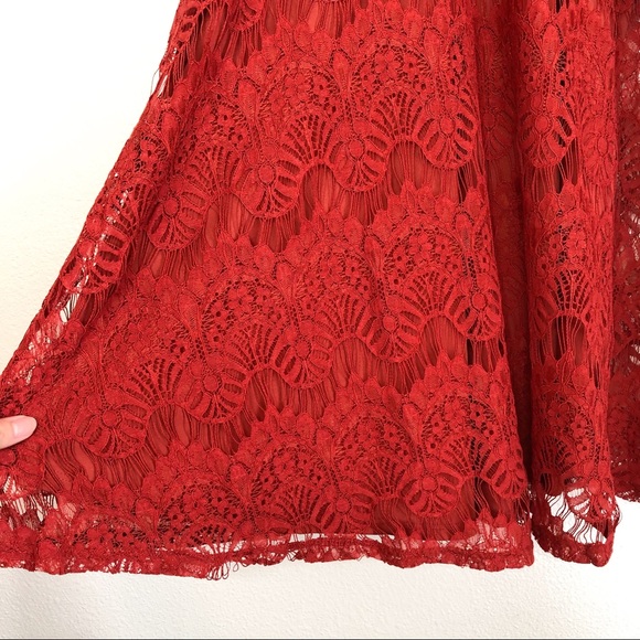 Love Fire Orange Lace Cold Shoulder Short Dress - Picture 6 of 8
